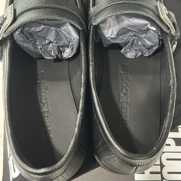 THE KOOPLES BLACK LEATHER LOAFERS WITH WESTERN BUCKLE, NWB - Picture 8 of 10